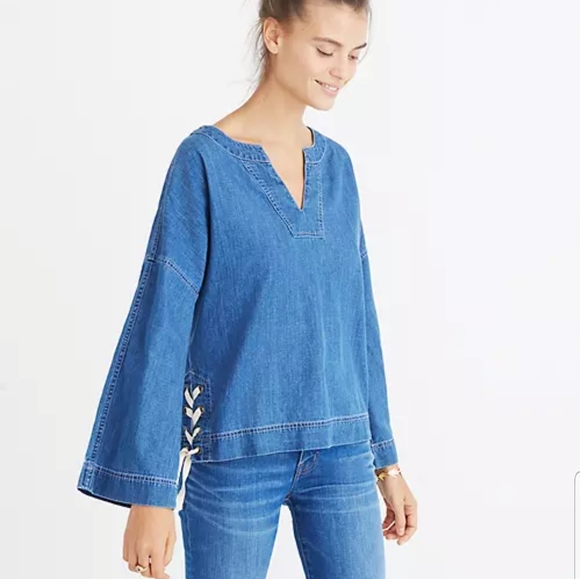 Madewell Tops - madewell Denim Side-Lace Top in Andie Wash
